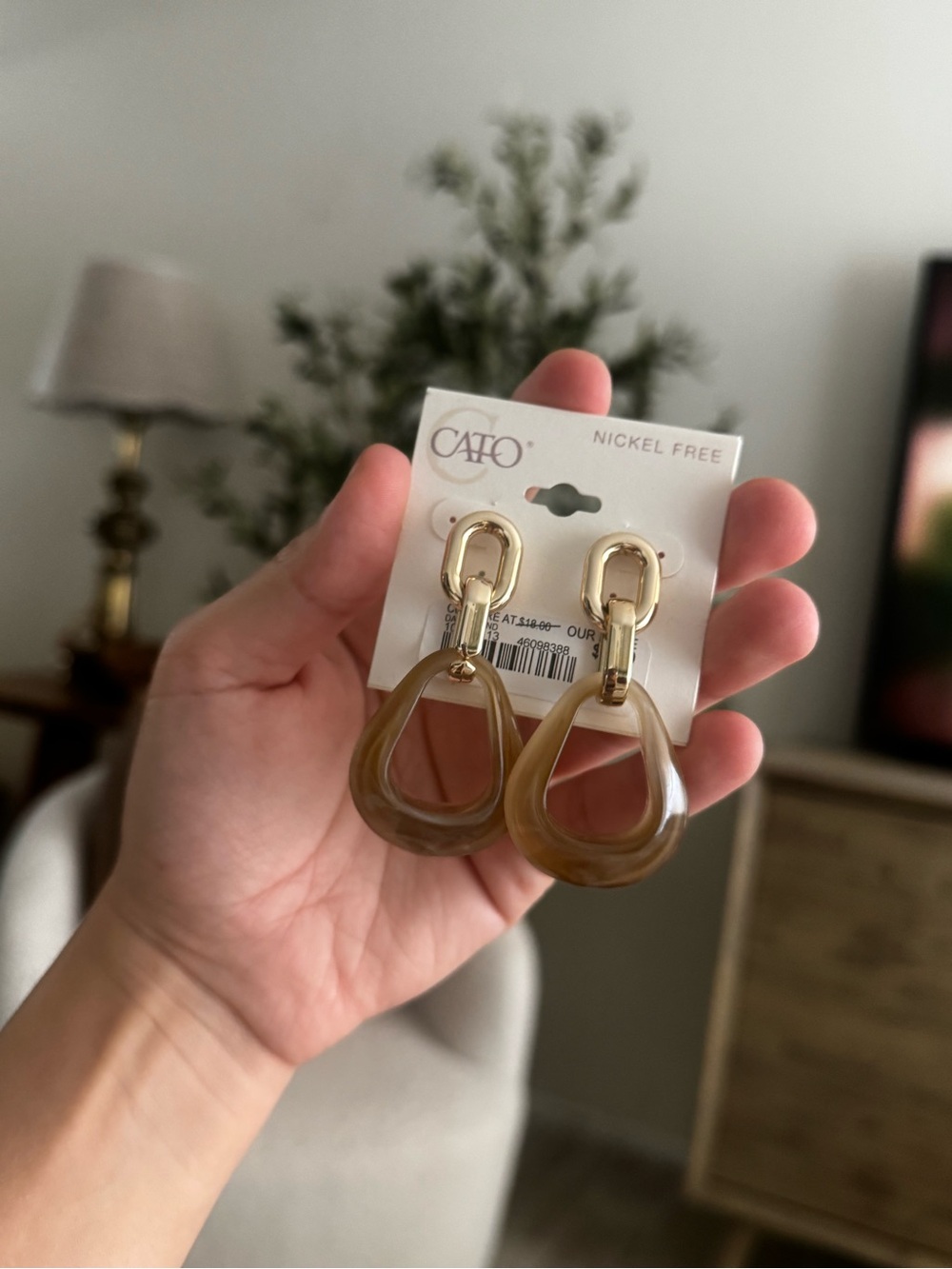 Cato Gold-Tone Earrings with Amber Teardrop Resin